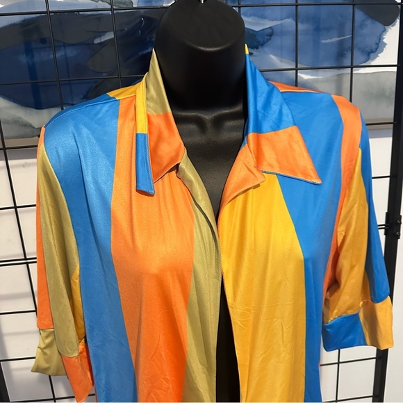 Women’s Plus Size Multi Color Two Piece Collar Self Tie Crop Top Wide Pants Set - Picture 11 of 14